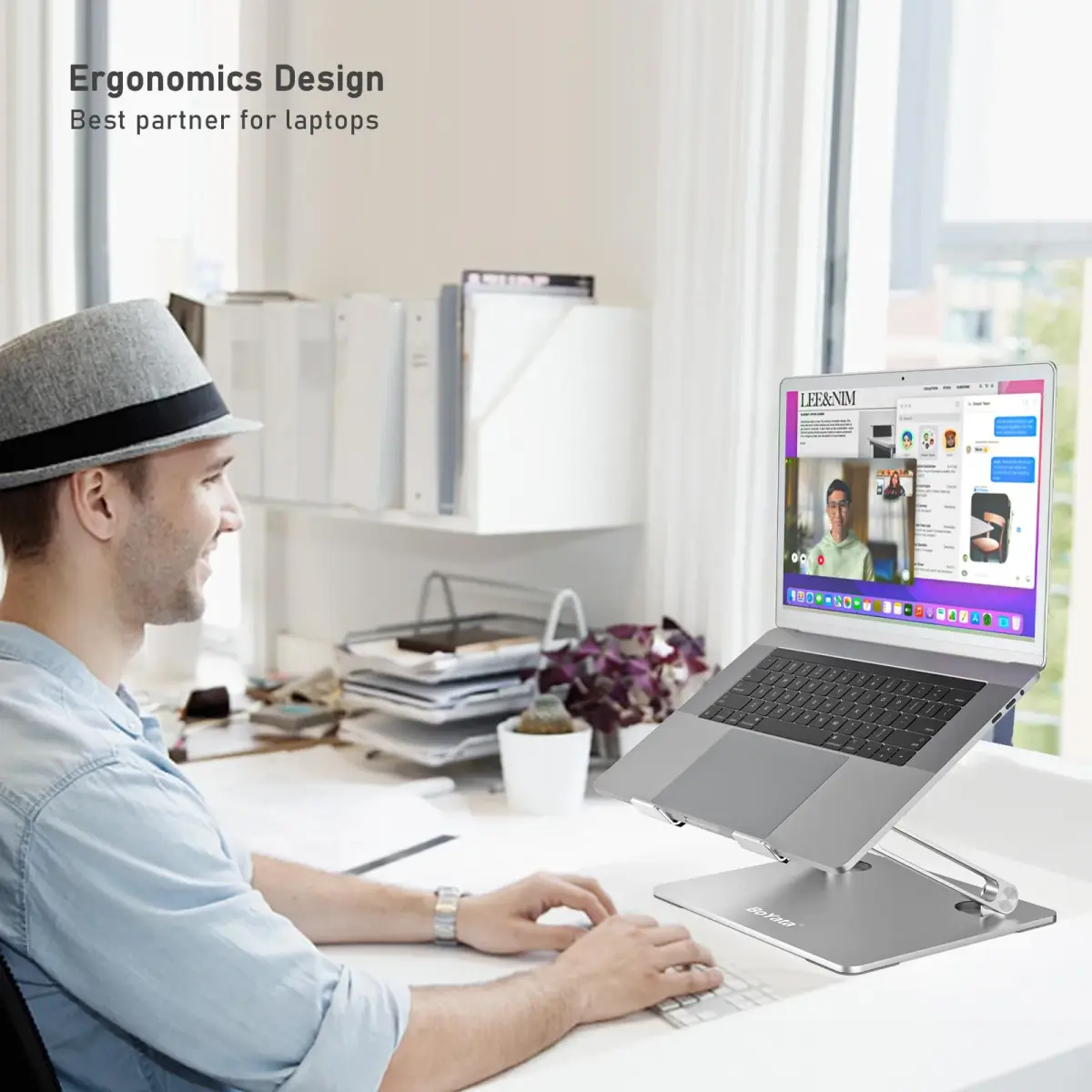 BoYata Adjustable Aluminum Laptop Stand for 15-Inch Laptops, Silver | Ergonomic Z-Type Design with Ventilation - view 5