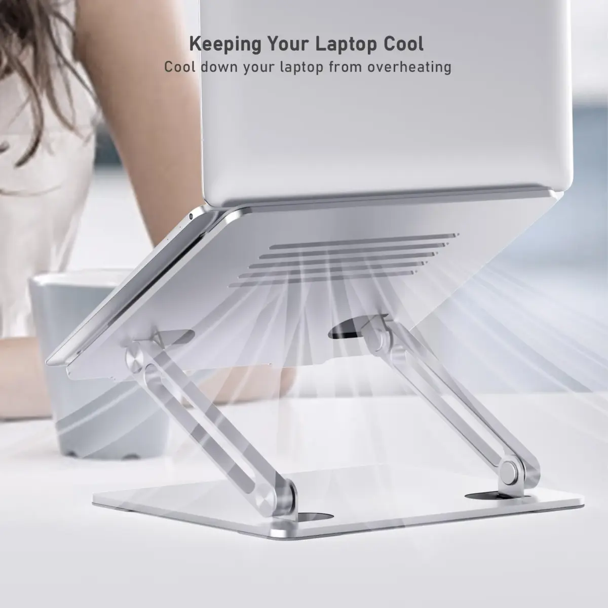 BoYata Adjustable Aluminum Laptop Stand for 15-Inch Laptops, Silver | Ergonomic Z-Type Design with Ventilation - view 6