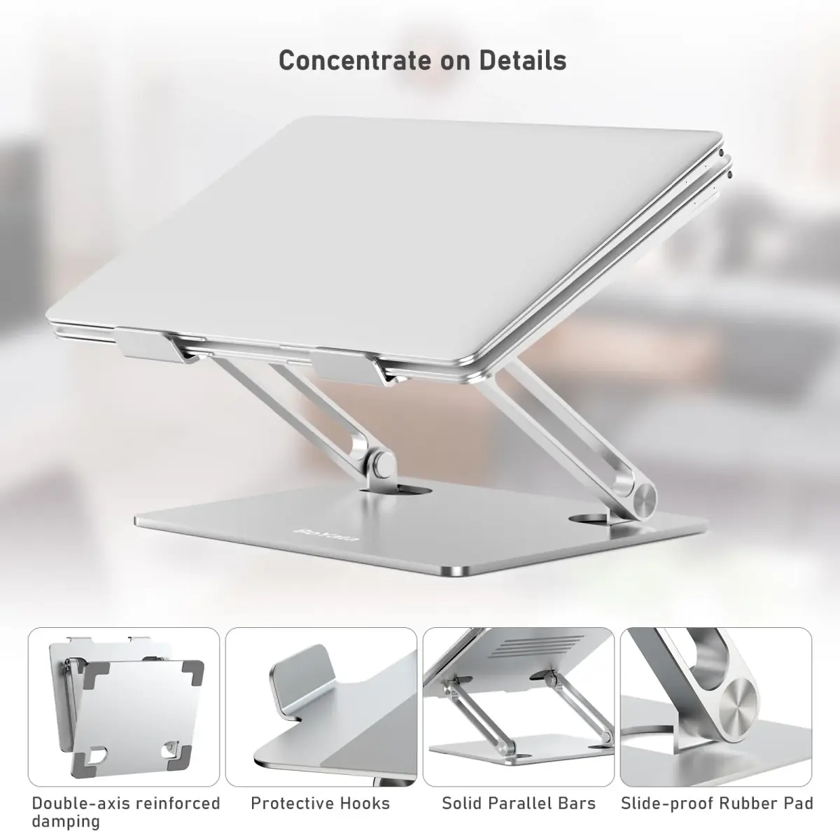BoYata Adjustable Aluminum Laptop Stand for 15-Inch Laptops, Silver | Ergonomic Z-Type Design with Ventilation - view 4
