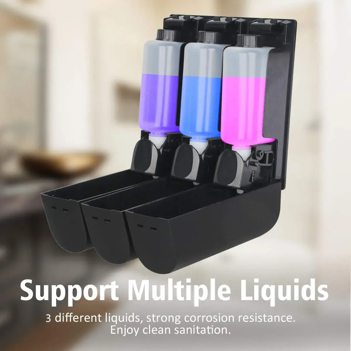 AUMIO Black 3 Chamber Shower Soap Dispenser Set | 350ml Each, Wall Mounted, No Drill - view 4