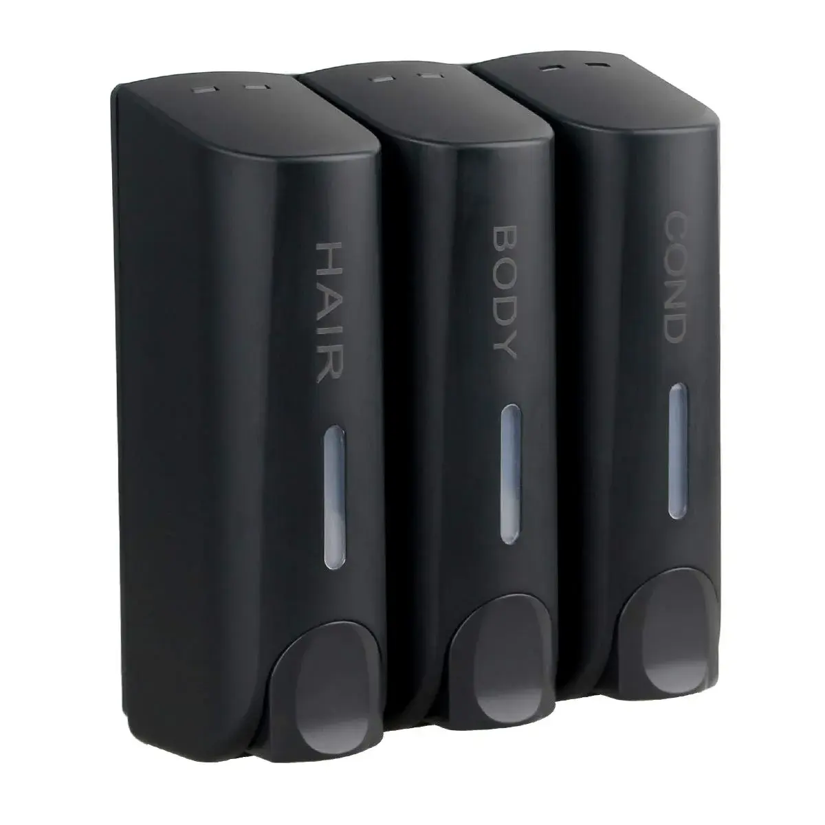 AUMIO Black 3 Chamber Shower Soap Dispenser Set | 350ml Each, Wall Mounted, No Drill - main product image