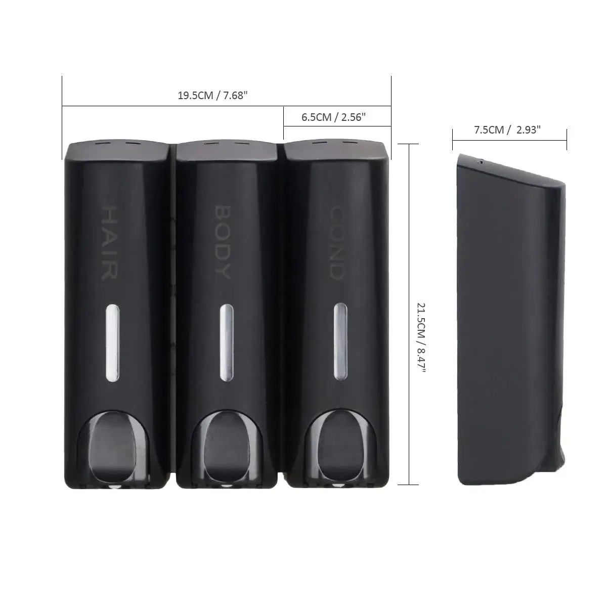 AUMIO Black 3 Chamber Shower Soap Dispenser Set | 350ml Each, Wall Mounted, No Drill - view 2