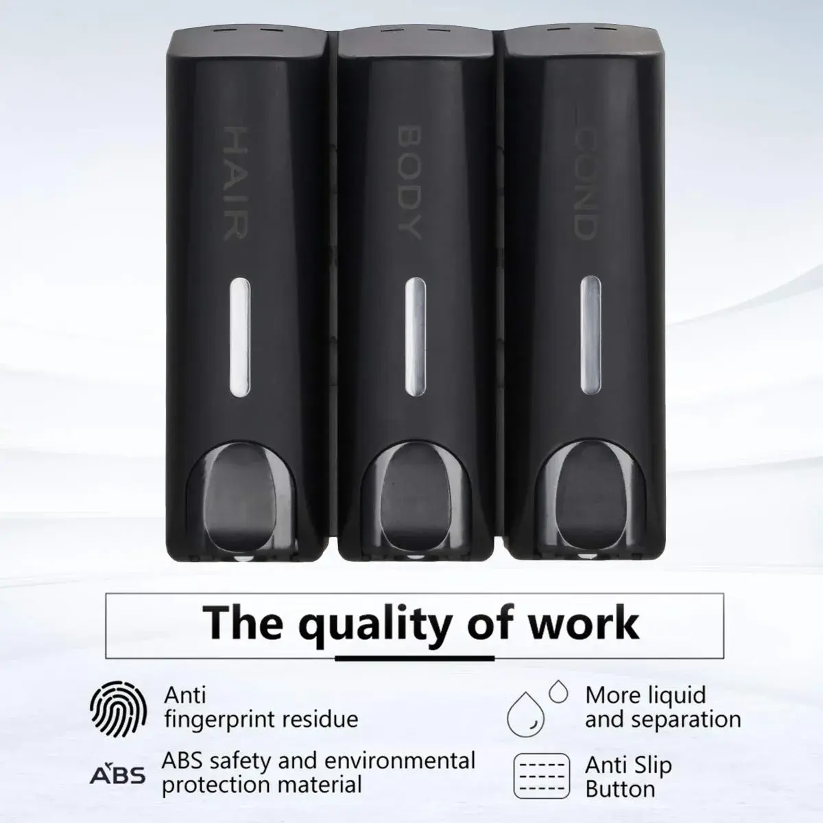 AUMIO Black 3 Chamber Shower Soap Dispenser Set | 350ml Each, Wall Mounted, No Drill - view 3