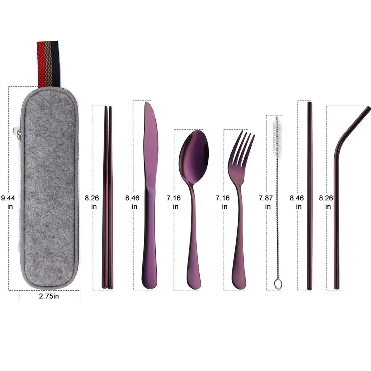 DEVICO Portable Flatware Set 8-Piece | Food-Grade Stainless Steel Camping Utensils in Purple - view 2