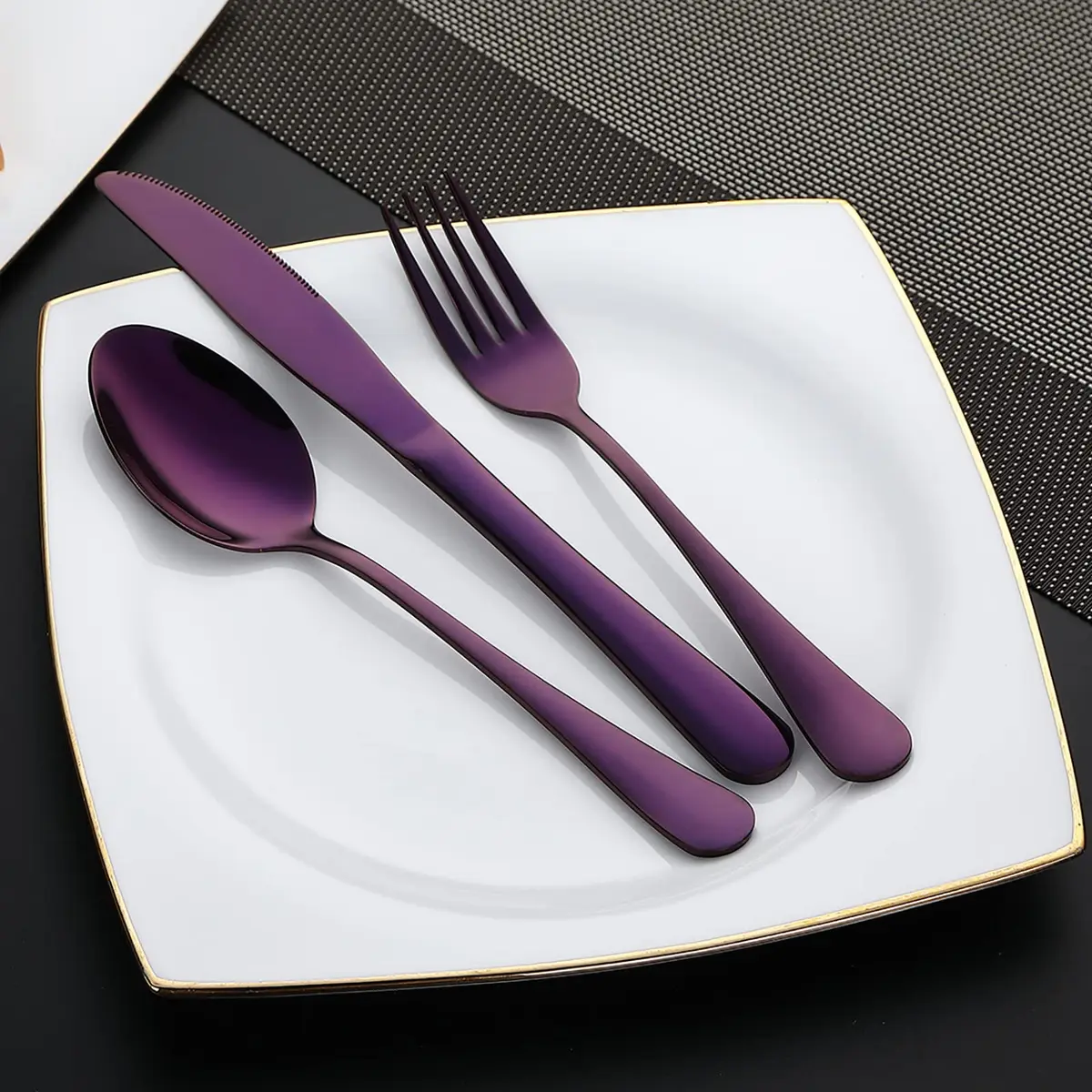 DEVICO Portable Flatware Set 8-Piece | Food-Grade Stainless Steel Camping Utensils in Purple - view 3