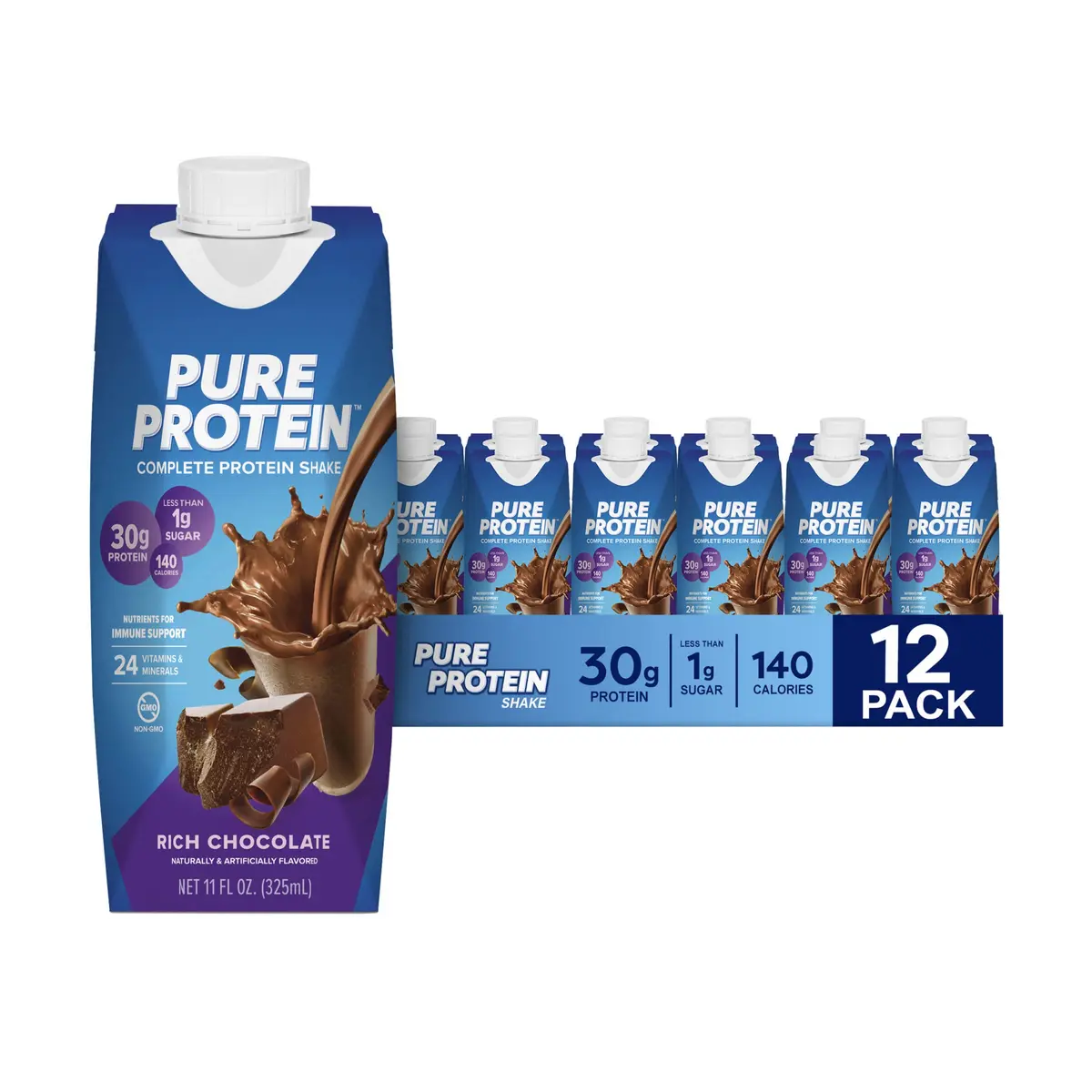 Pure Protein Chocolate Protein Shake 11 Fl Oz (132 Fl Oz) | 30g Protein Per Serving, Keto-Friendly, Immune Support - main product image