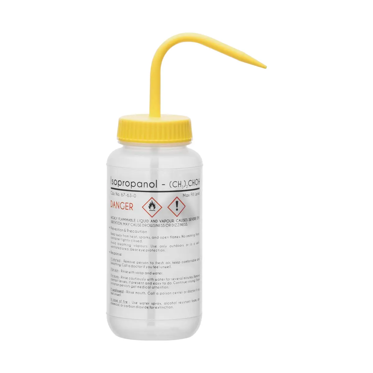 EISCO Isopropanol Wash Bottle 500ml (16.9 oz) with Color-Coded Safety Labels | GHS Compliant Lab Squeeze Bottle - view 2