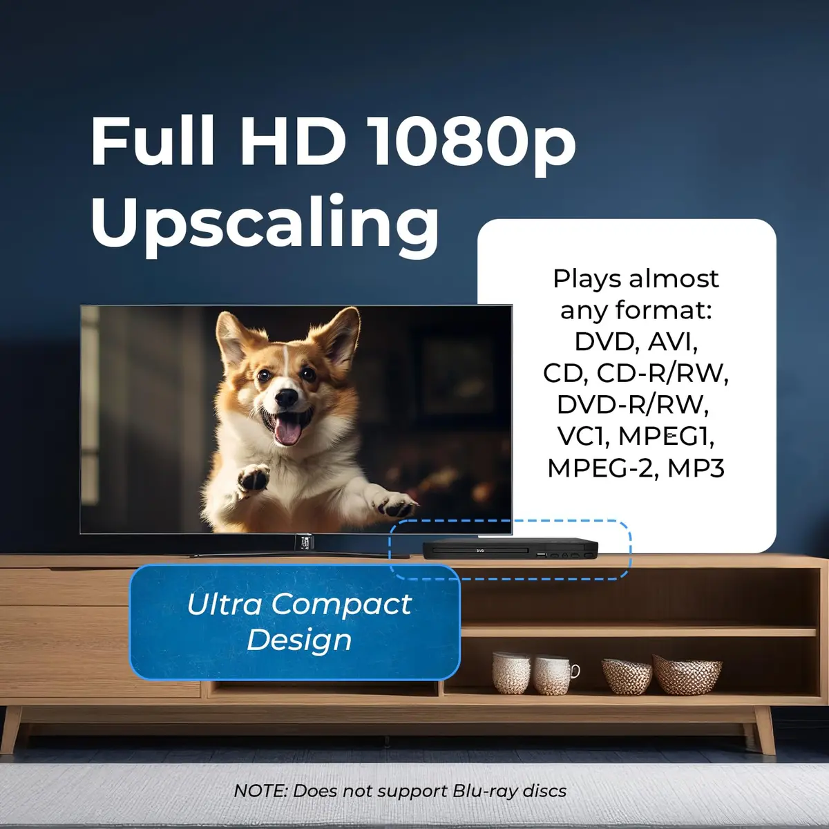 OREI Region Free HDMI DVD Player - Supports 1080P, Multi Zone, Compact, USB Input, Worldwide Voltage - view 7