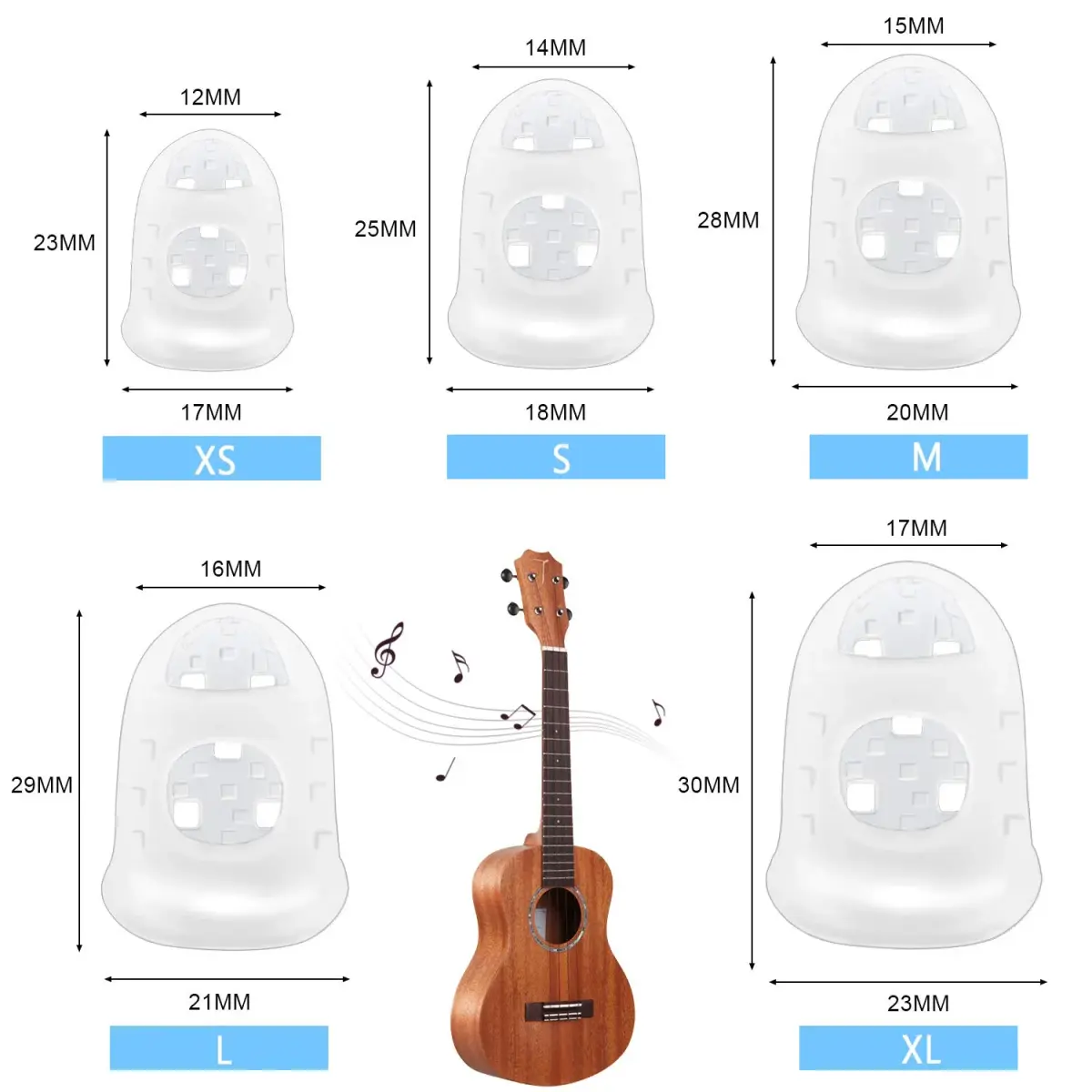 AUGSUN Silicone Guitar Fingertip Protectors & Celluloid Picks | 40 Protectors (5 Sizes) + 10 Picks - view 2