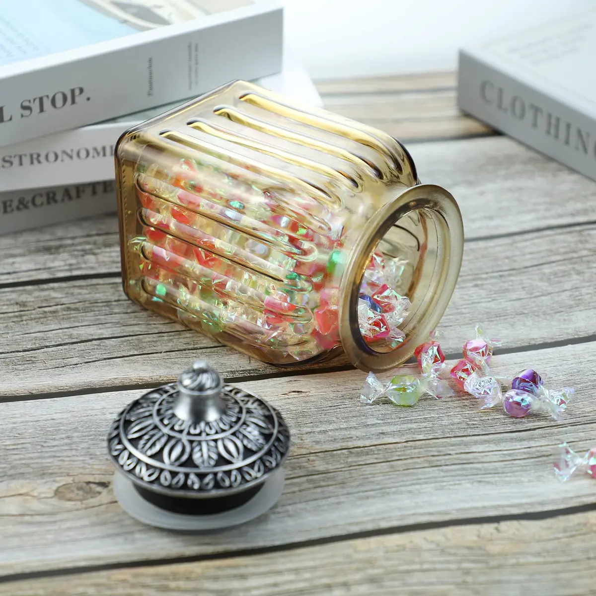 SOCOSY Vintage Crystal Glass Candy Jar with Lid 30 oz | Elegant Kitchen Storage & Wedding Gift - view 5