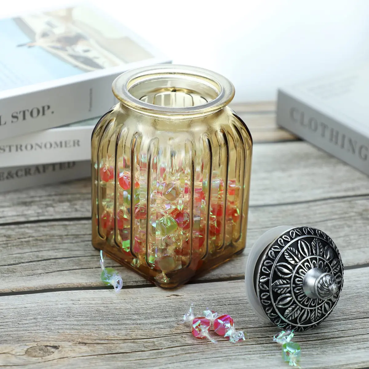 SOCOSY Vintage Crystal Glass Candy Jar with Lid 30 oz | Elegant Kitchen Storage & Wedding Gift - view 4