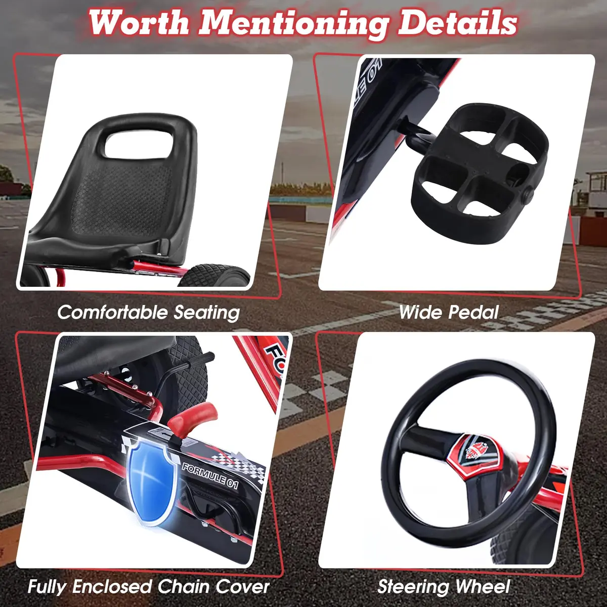 HONEY JOY Go Kart for Kids 4 Wheel Off-Road Pedal Ride On | Adjustable Seat & Safety - view 5
