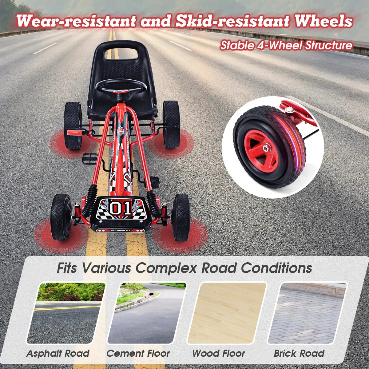 HONEY JOY Go Kart for Kids 4 Wheel Off-Road Pedal Ride On | Adjustable Seat & Safety - view 6