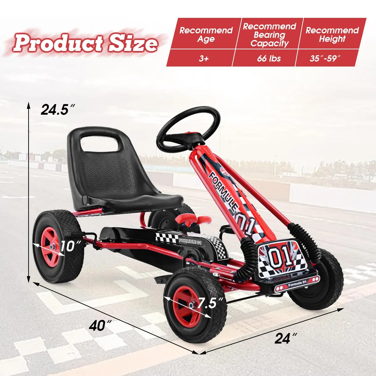 HONEY JOY Go Kart for Kids 4 Wheel Off-Road Pedal Ride On | Adjustable Seat & Safety - view 7