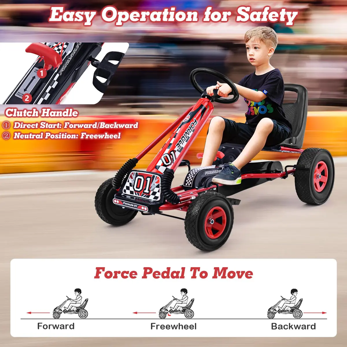 HONEY JOY Go Kart for Kids 4 Wheel Off-Road Pedal Ride On | Adjustable Seat & Safety - view 3