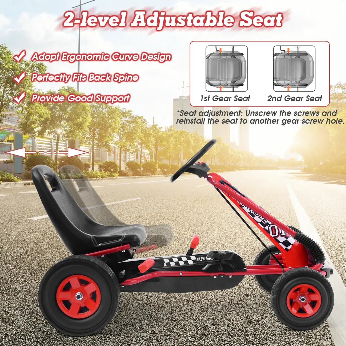 HONEY JOY Go Kart for Kids 4 Wheel Off-Road Pedal Ride On | Adjustable Seat & Safety - view 4