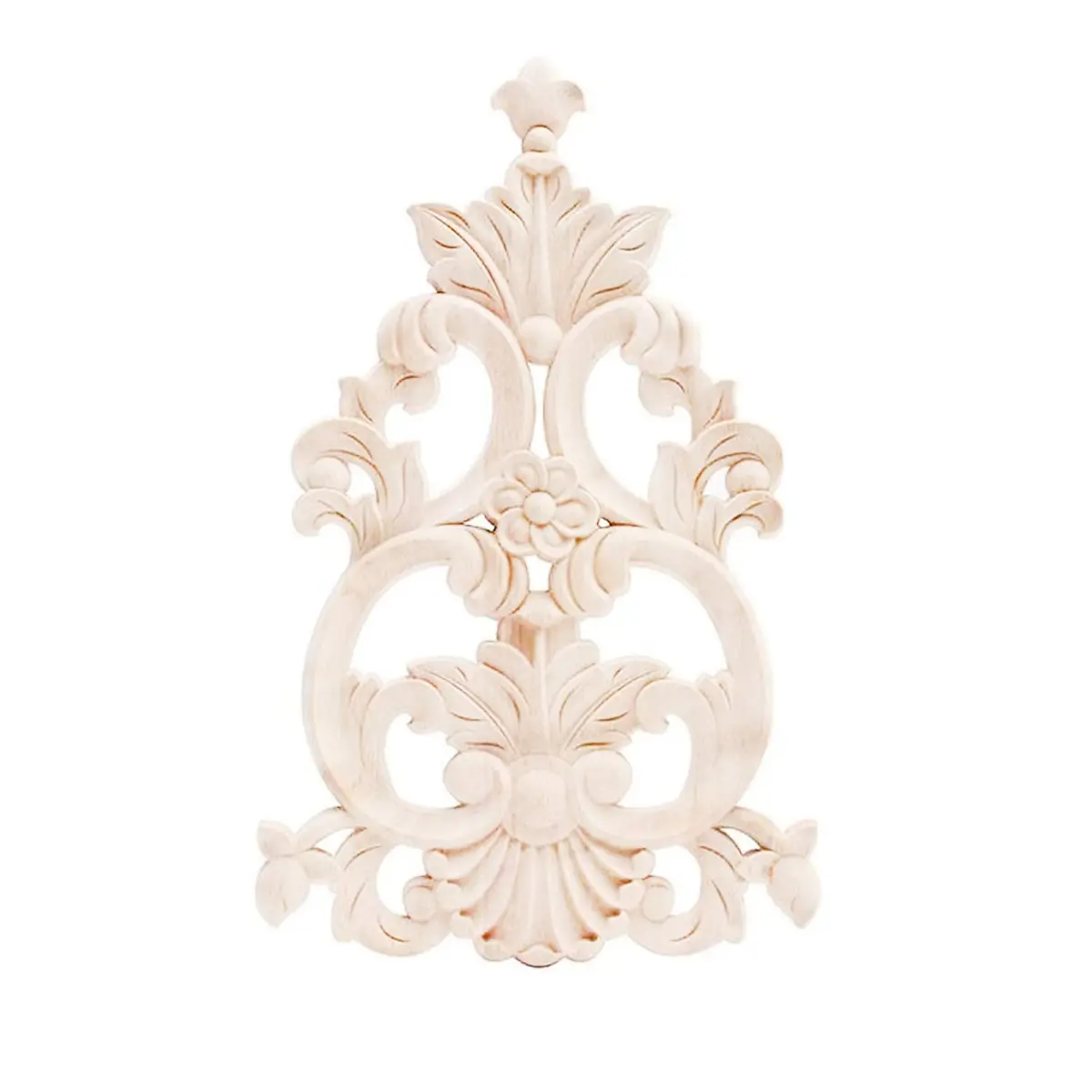 Beoot Unpainted Wood Carved Corner Furniture Onlay Applique 30x19cm (11.81x7.48inch) | European Style Floral Wood Carving - main product image