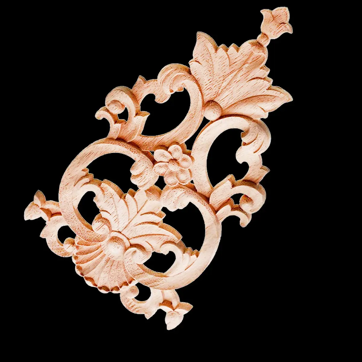 Beoot Unpainted Wood Carved Corner Furniture Onlay Applique 30x19cm (11.81x7.48inch) | European Style Floral Wood Carving - view 3