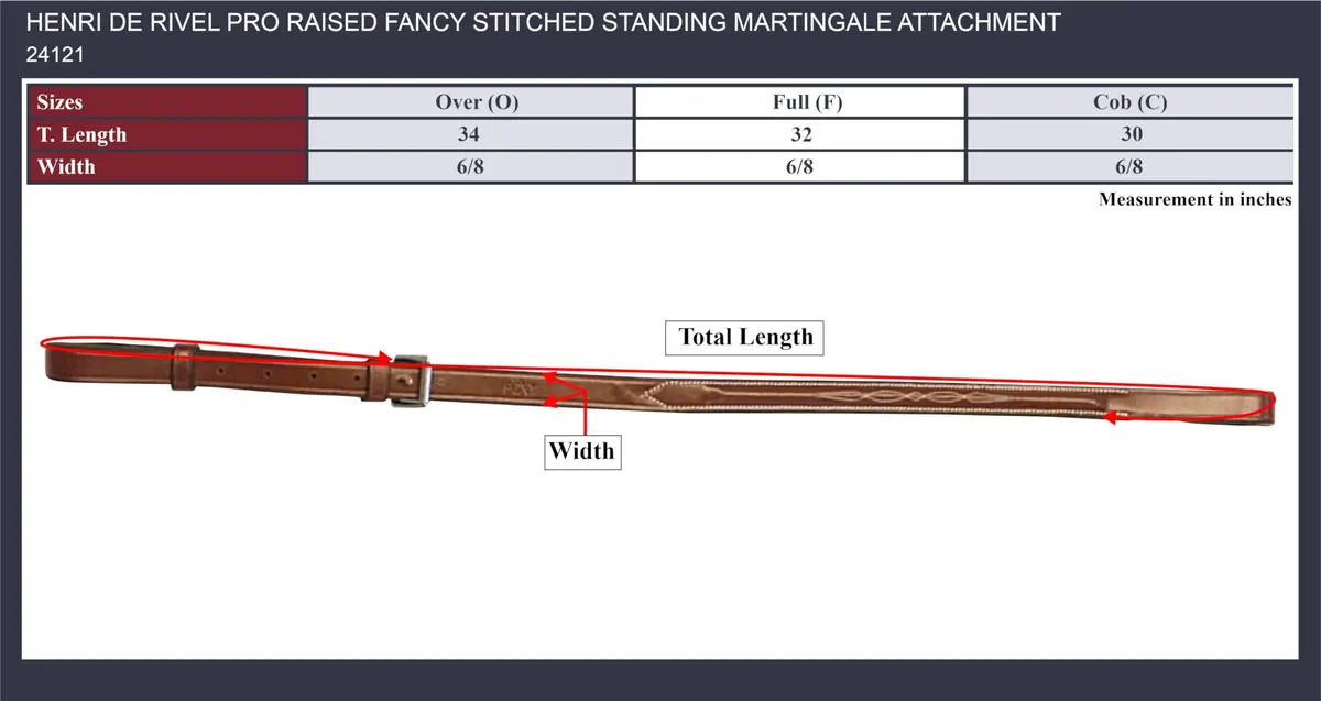 Henri de Rivel Pro Raised Fancy Stitched Standing Martingale Attachment - Havana - Oversize | Traditional Leather with White Stitching - view 3