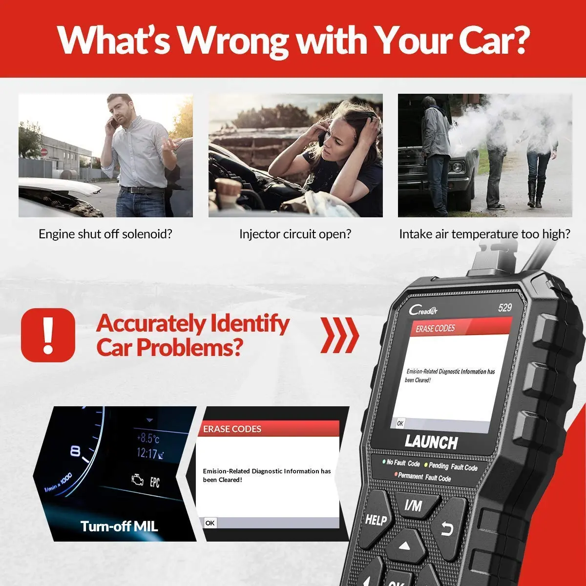 LAUNCH CR529 Full OBD2 Function Diagnostic Tool | Supports All Vehicles 1996+ with Lifetime Updates - view 7