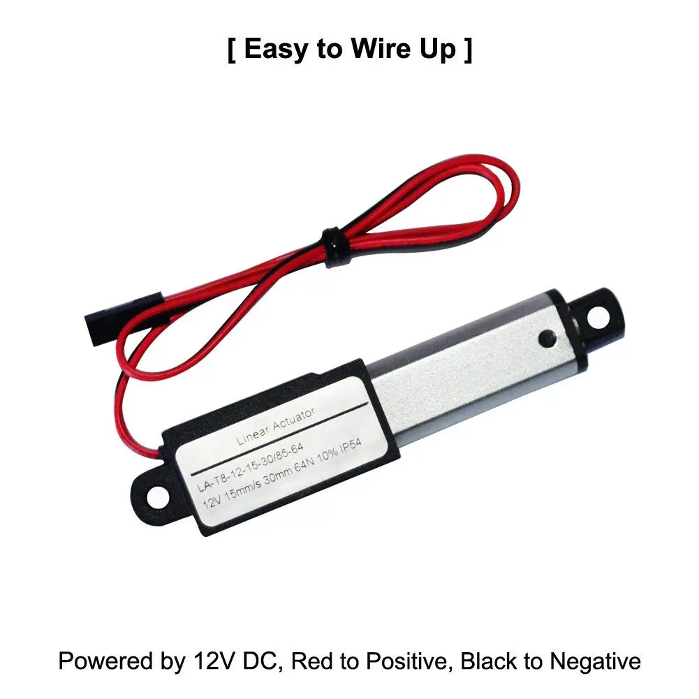 ZCONIEY Micro Linear Actuator 12V DC 30mm Stroke | IP54 Rated, 64N Load, Aluminum Inner Tube - view 3