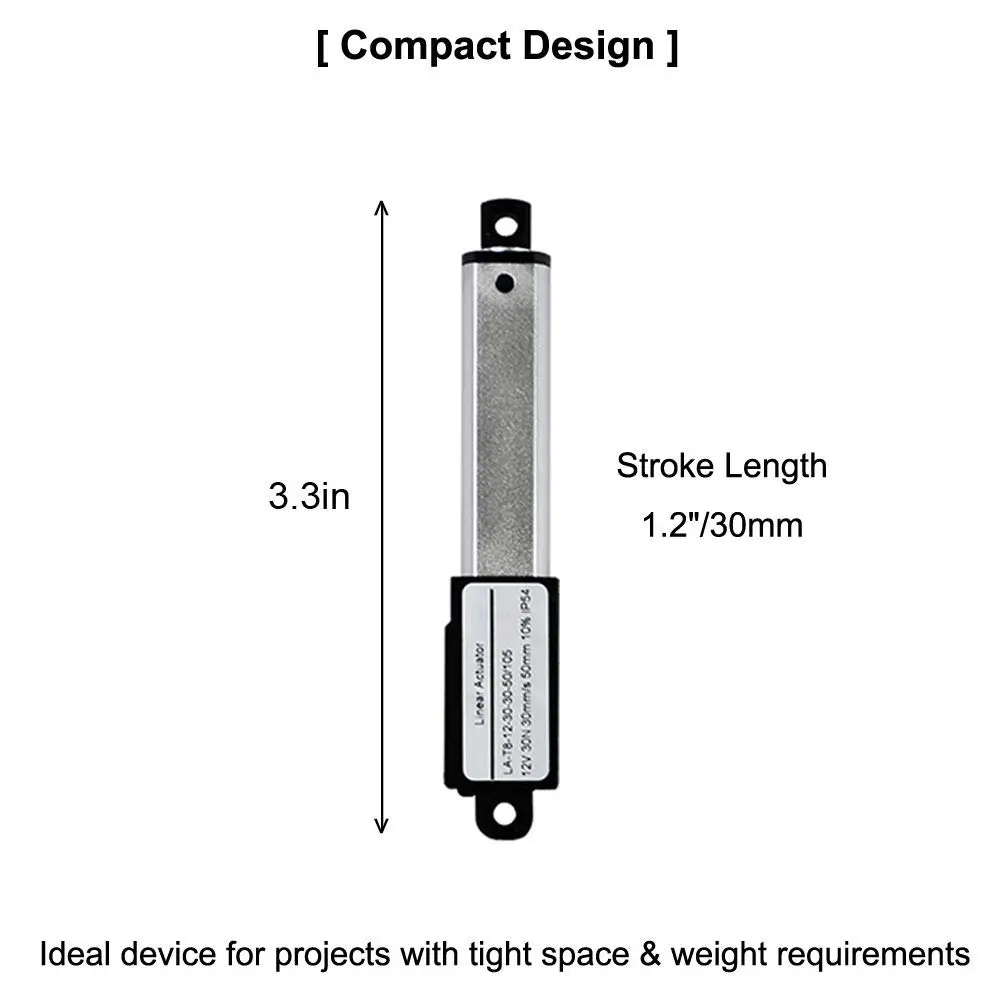ZCONIEY Micro Linear Actuator 12V DC 30mm Stroke | IP54 Rated, 64N Load, Aluminum Inner Tube - view 4