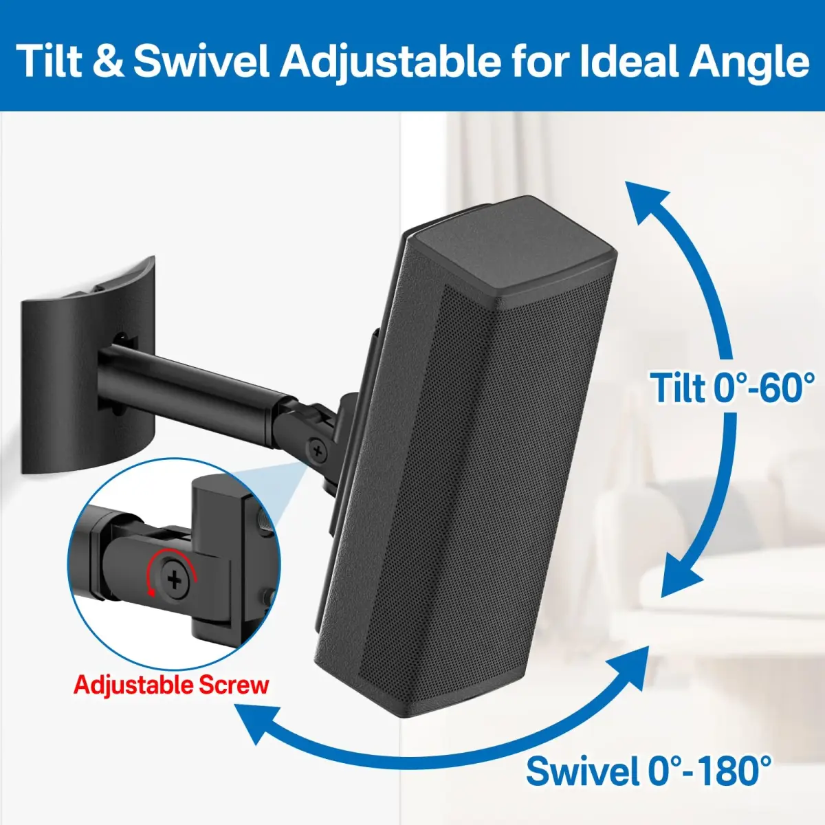 tiebutie Black Speaker Mount for Bose UB-20 Series II Speakers | Wall & Ceiling Mount with 60° Tilt & 180° Swivel - view 5