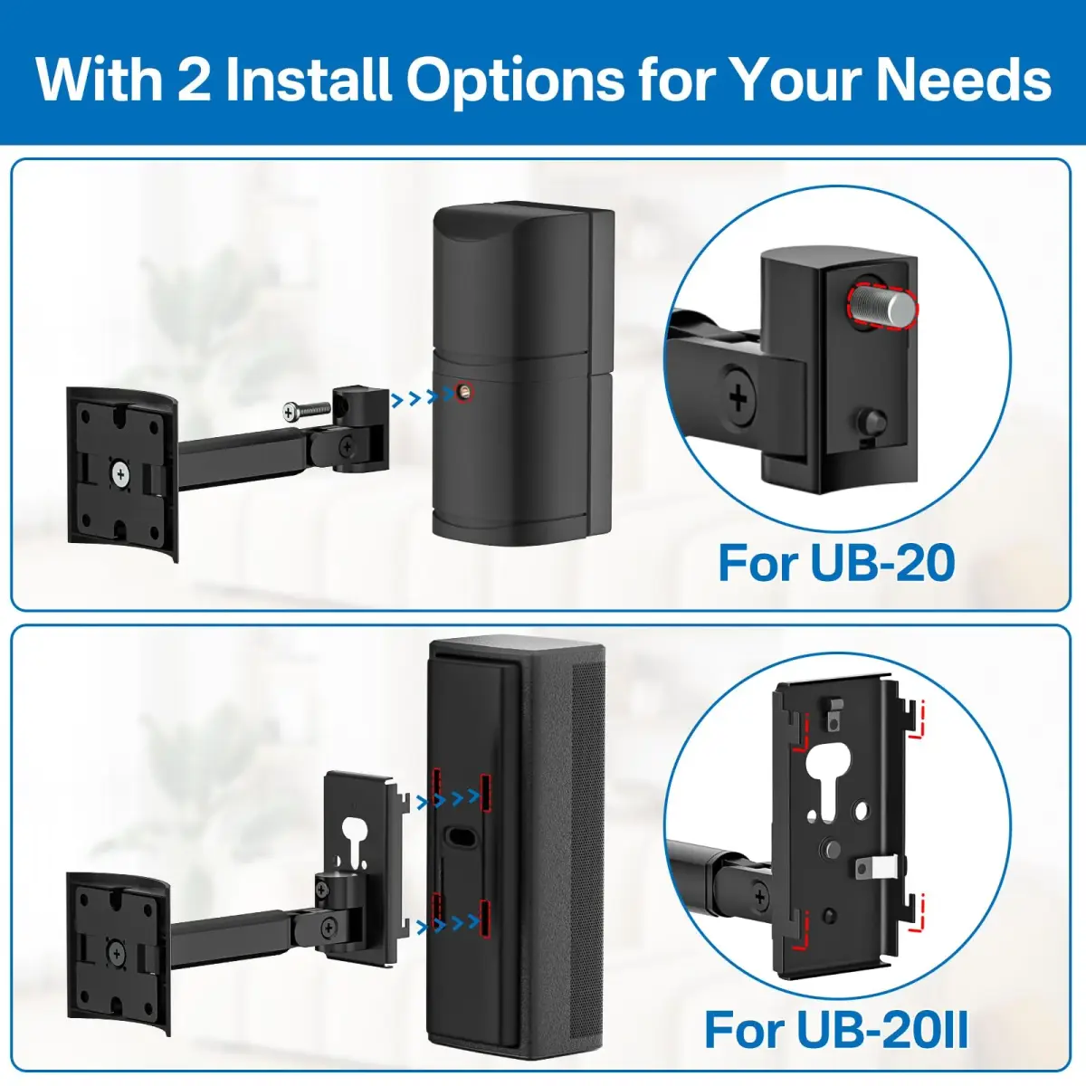 tiebutie Black Speaker Mount for Bose UB-20 Series II Speakers | Wall & Ceiling Mount with 60° Tilt & 180° Swivel - view 2