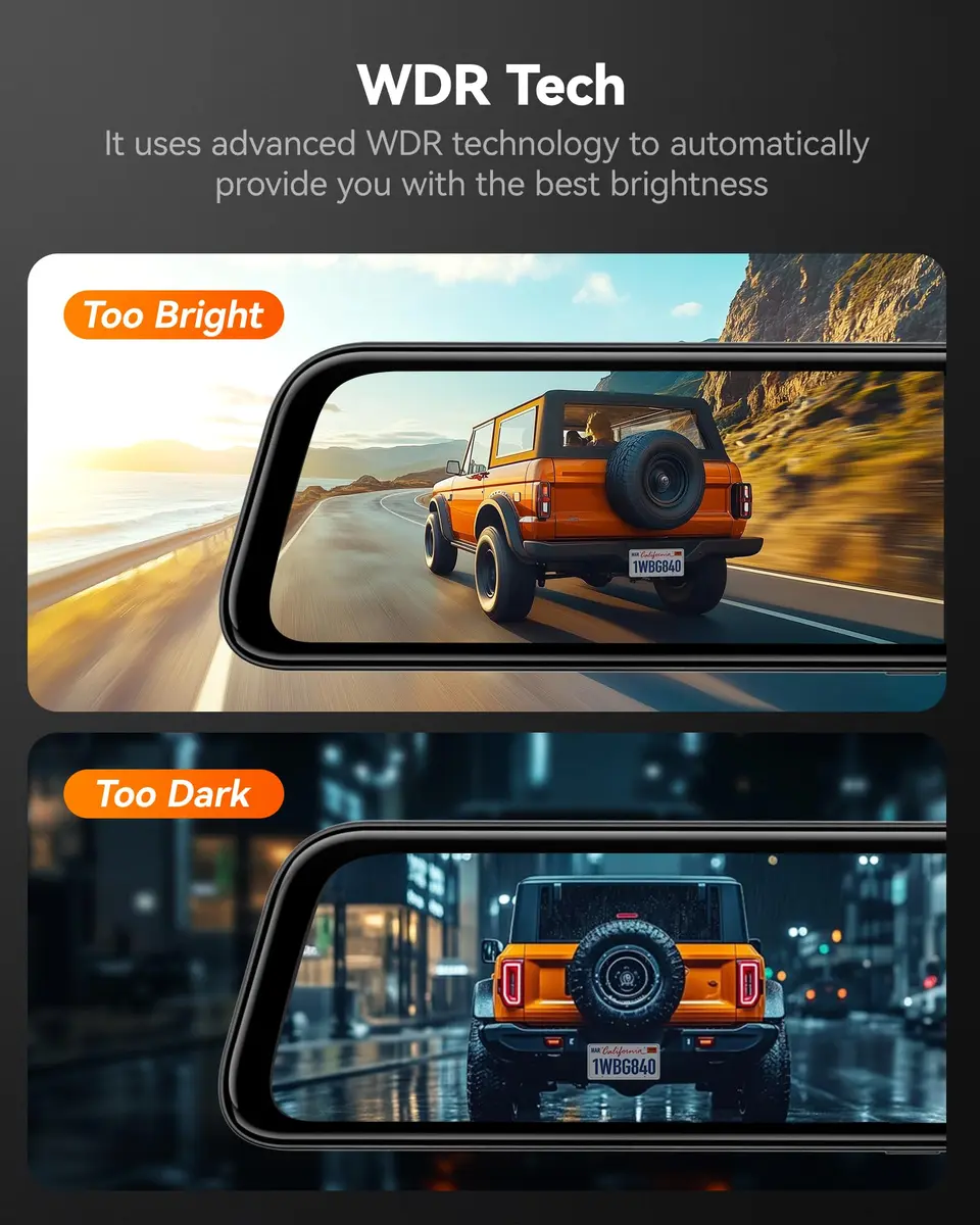 WOLFBOX G840S 12" 4K Mirror Dash Cam with GPS & 32GB Card | Night Vision, Dual Recording, Parking Monitor - view 9