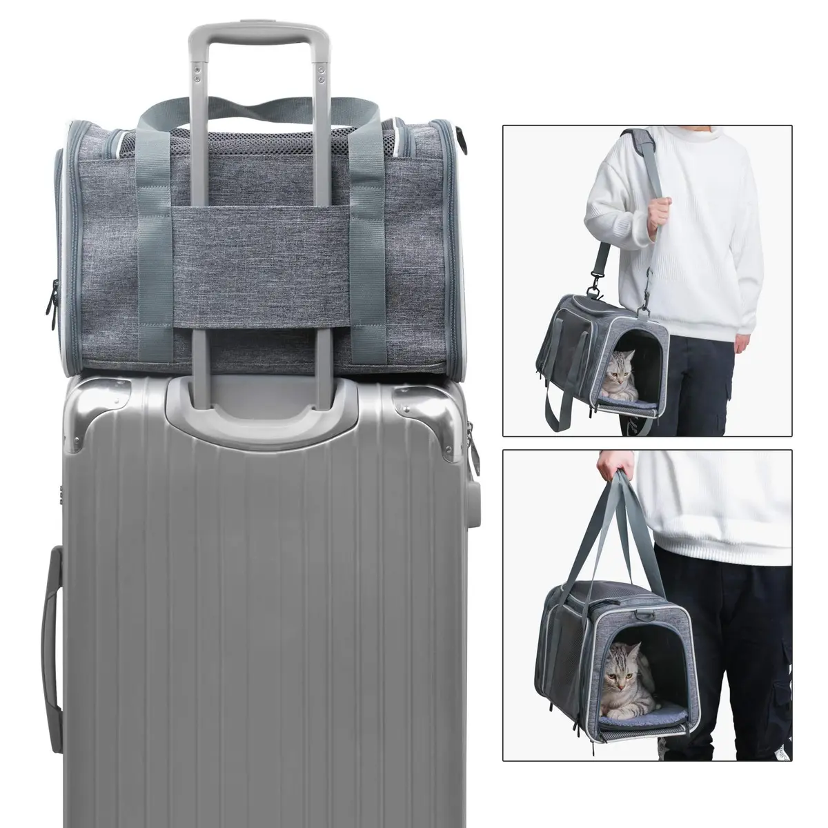 Akinerri Cat Carrier - Portable Foldable Dog Pet Carrier, Soft-Sided Pet Bag up to 15 Lbs | Airline Approved Travel - view 5