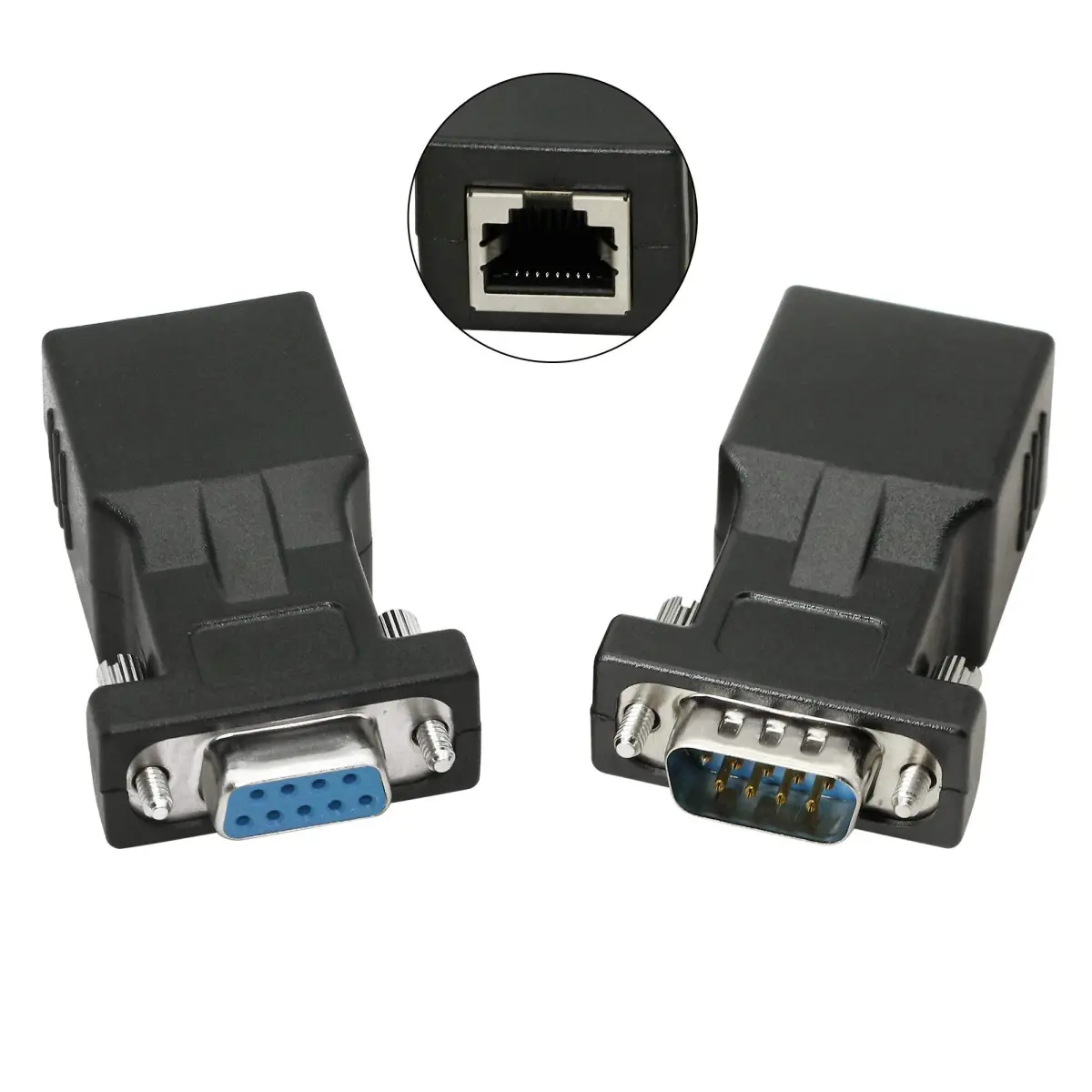 XMSJSIY DB9 RS232 to RJ45 Extender Adapter (2-Pack, 66ft/20m) | Extends Serial Data Over Cat5e/Cat6 - view 2