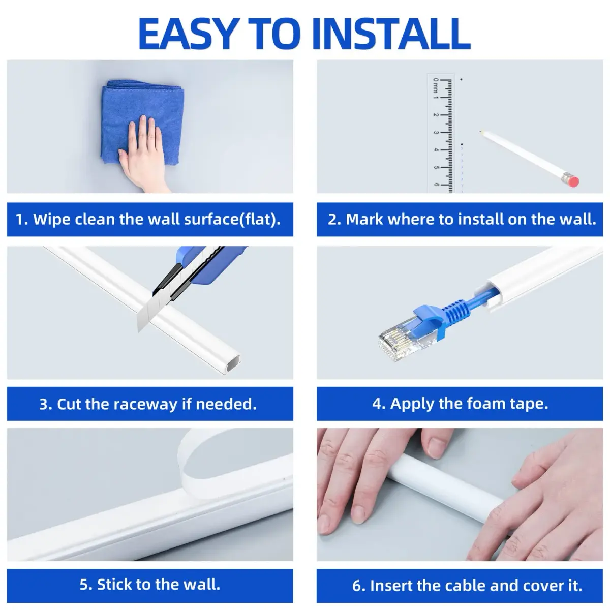Delamu 128in (3.25m) Single Cord Hider for Wall | Easy Install Self-Adhesive Cable Raceway for 1 Mini Cord - view 9