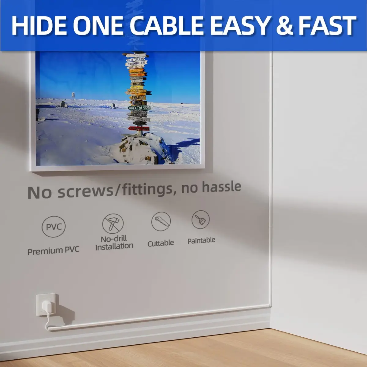 Delamu 128in (3.25m) Single Cord Hider for Wall | Easy Install Self-Adhesive Cable Raceway for 1 Mini Cord - view 3