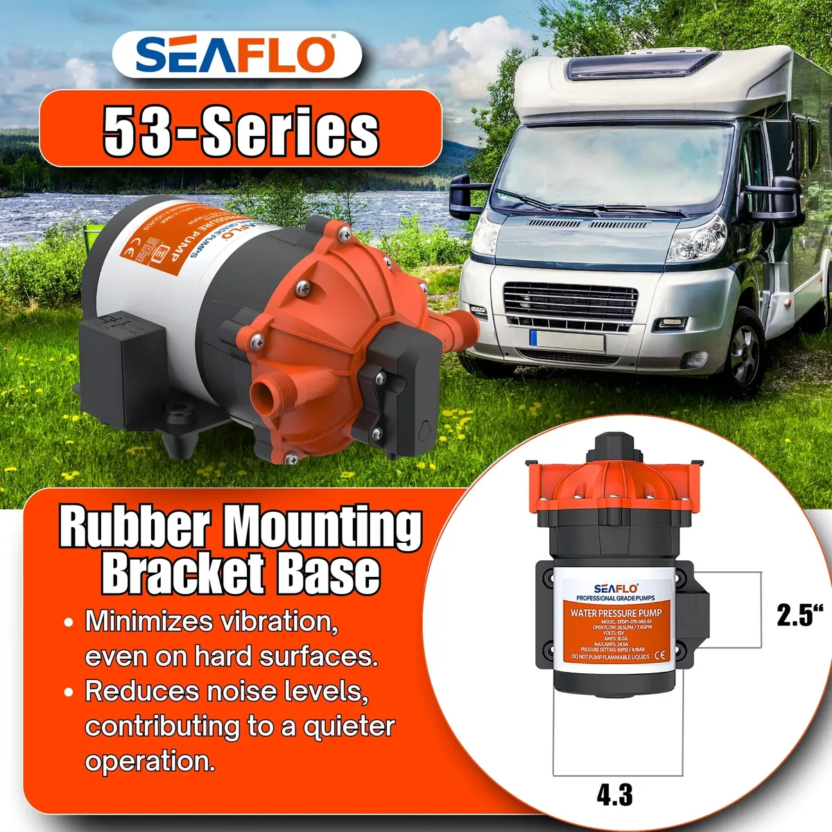 SEAFLO 53-Series DC Diaphragm Water Pump 7.0 GPM 60 PSI | Heavy-Duty, Self-Priming, 4-Year Warranty - view 4