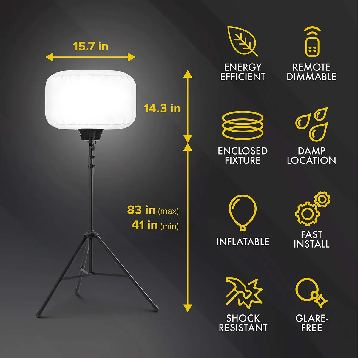 SeeDevil 150 Watt LED Balloon Light Kit | 19,500 Lumens, 6.5 Ft Tripod, Dimmable, Indoor/Outdoor, Portable - view 3