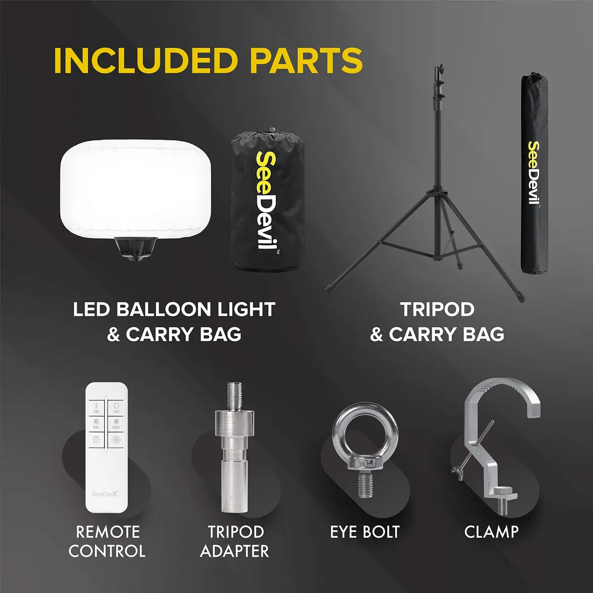 SeeDevil 150 Watt LED Balloon Light Kit | 19,500 Lumens, 6.5 Ft Tripod, Dimmable, Indoor/Outdoor, Portable - view 4