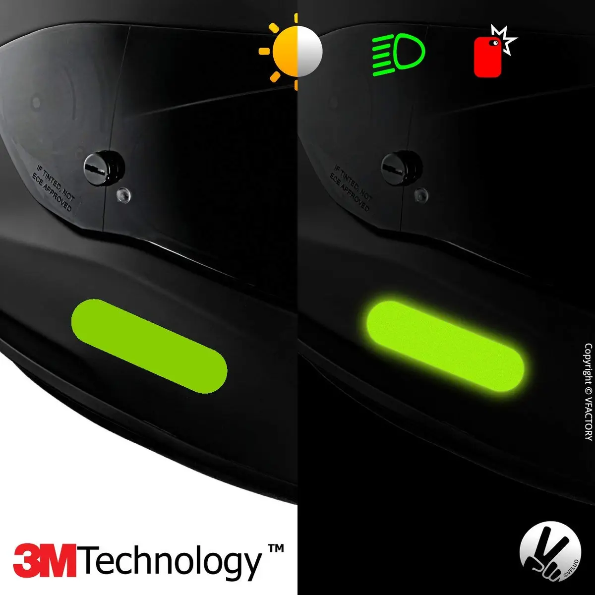 VFLUO Retro Reflective Green Stripes Helmet Stickers Kit | High Visibility 3M Technology - view 4