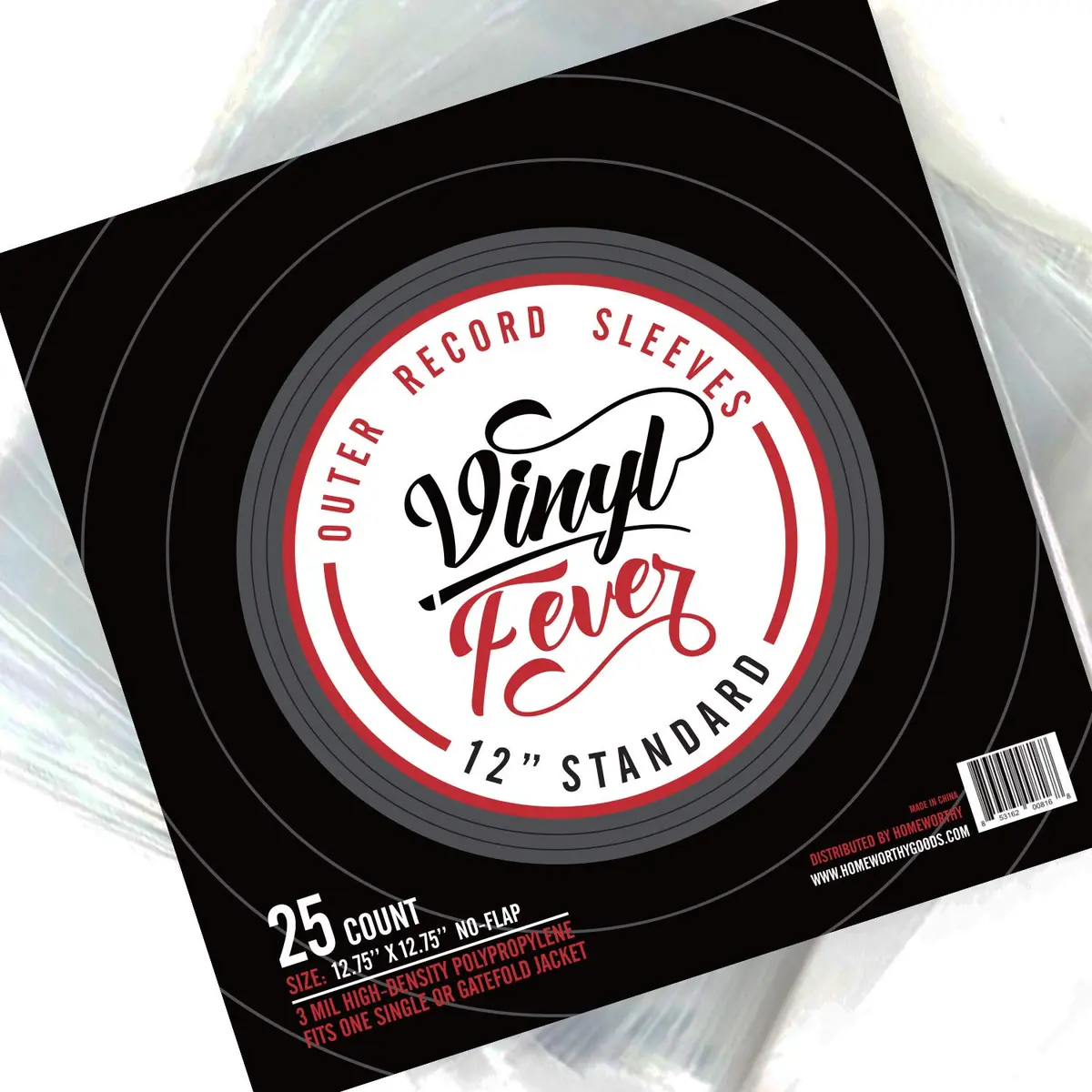 Vinyl Fever Record Sleeves [25 Pack] - Crystal Clear Outer Album Covers - Durable 3 Mil Thick Polypropylene Vinyl Sleeves for 12 Inch Lps and Archival Album Storage | 12.75"x12.75" Perfect Fit Sleeves - main product image
