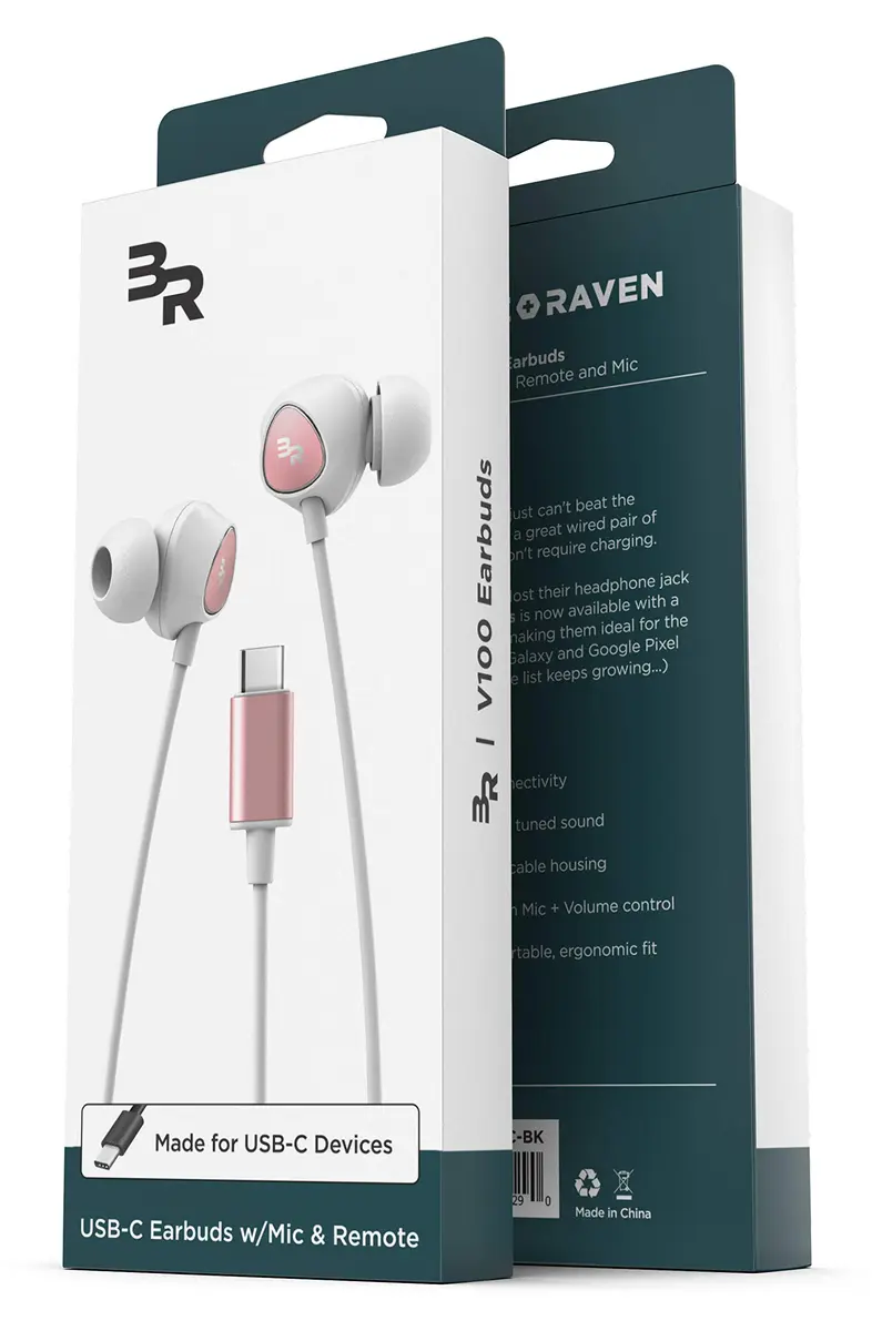 Bolle & Raven USB-C Wired Earbuds with Mic, 1.7cm (0.67in) Length | Inline Remote & Microphone for Type-C Phones - view 2