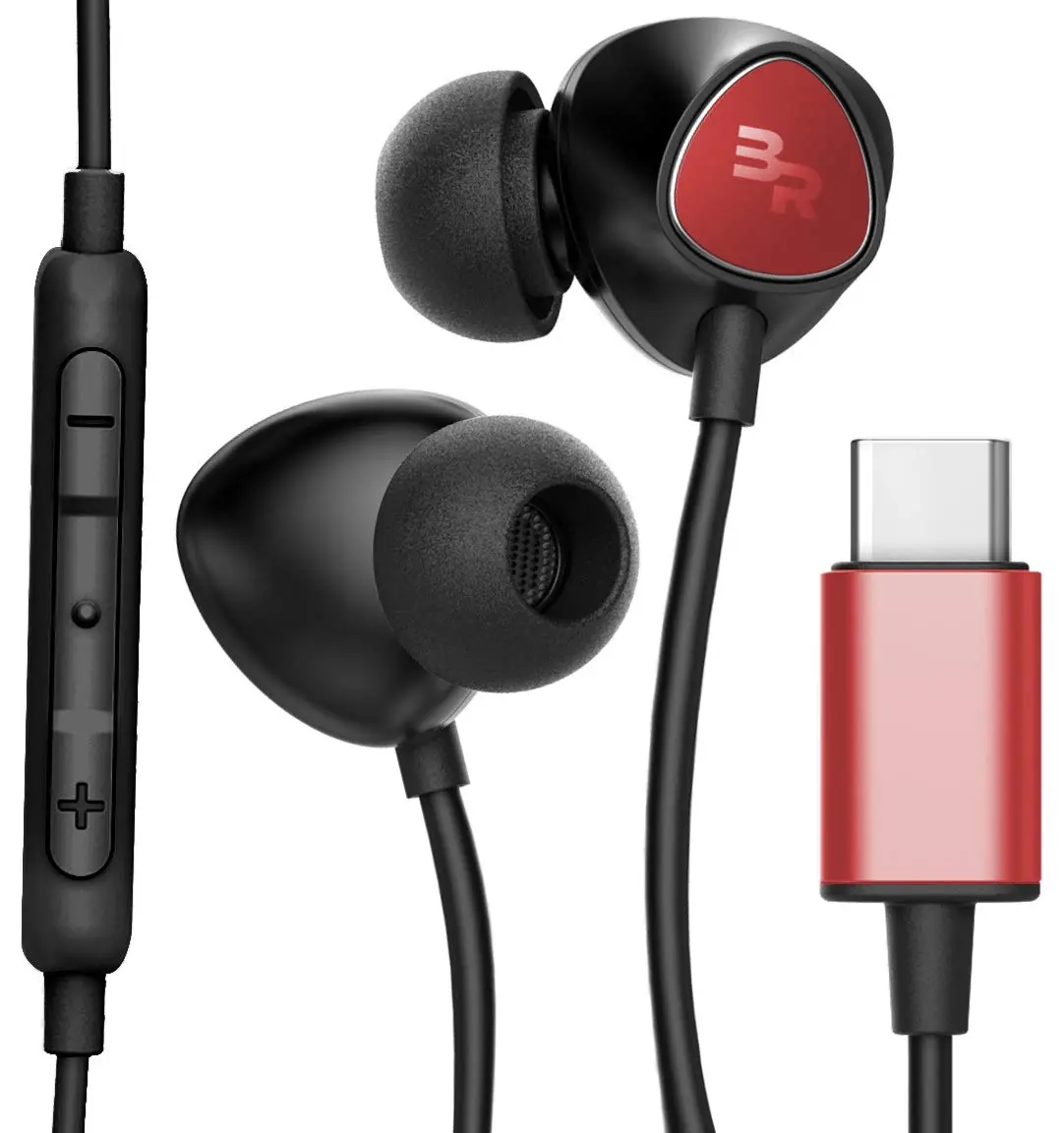 Bolle & Raven Thore USB Type C Earbuds | in Ear Wired Headphones with Microphone Remote | for S21 / S22 / S23 / S24 / S25 Ultra, Pixel 4/5 XL/6/6a/7/8 Pro, iPad Pro - Red - main product image