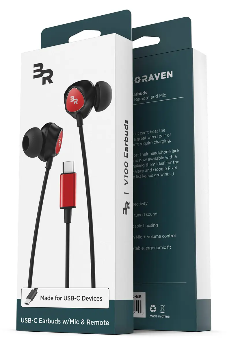 Bolle & Raven Thore USB Type C Earbuds | in Ear Wired Headphones with Microphone Remote | for S21 / S22 / S23 / S24 / S25 Ultra, Pixel 4/5 XL/6/6a/7/8 Pro, iPad Pro - Red - view 5