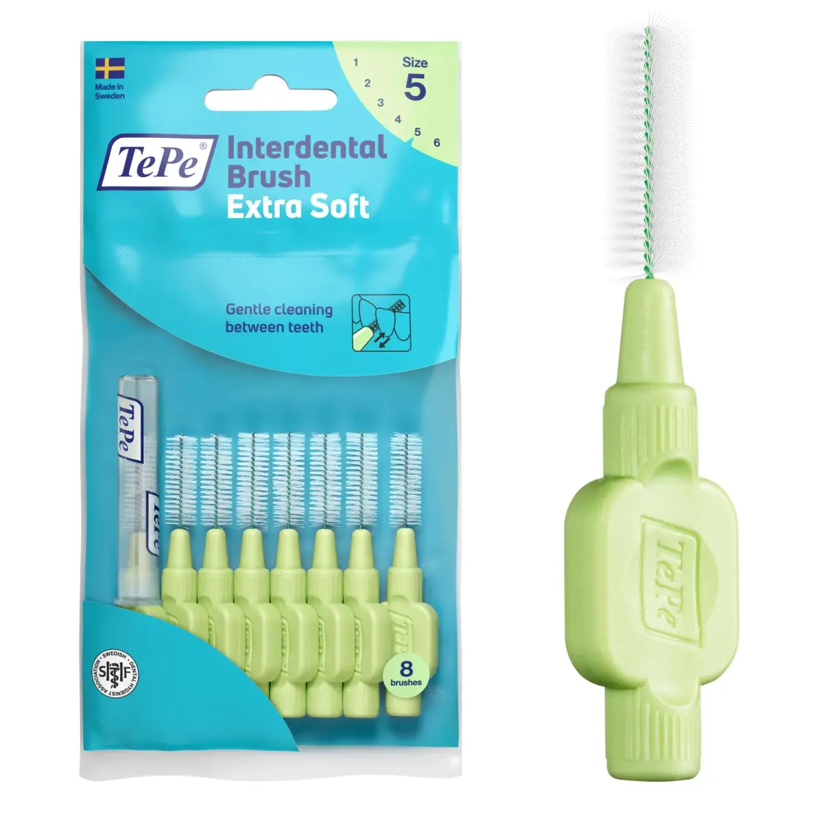 TePe Extra Soft Interdental Brush 0.8mm (Size 5) | Supersoft Filaments for Large Gaps - main product image