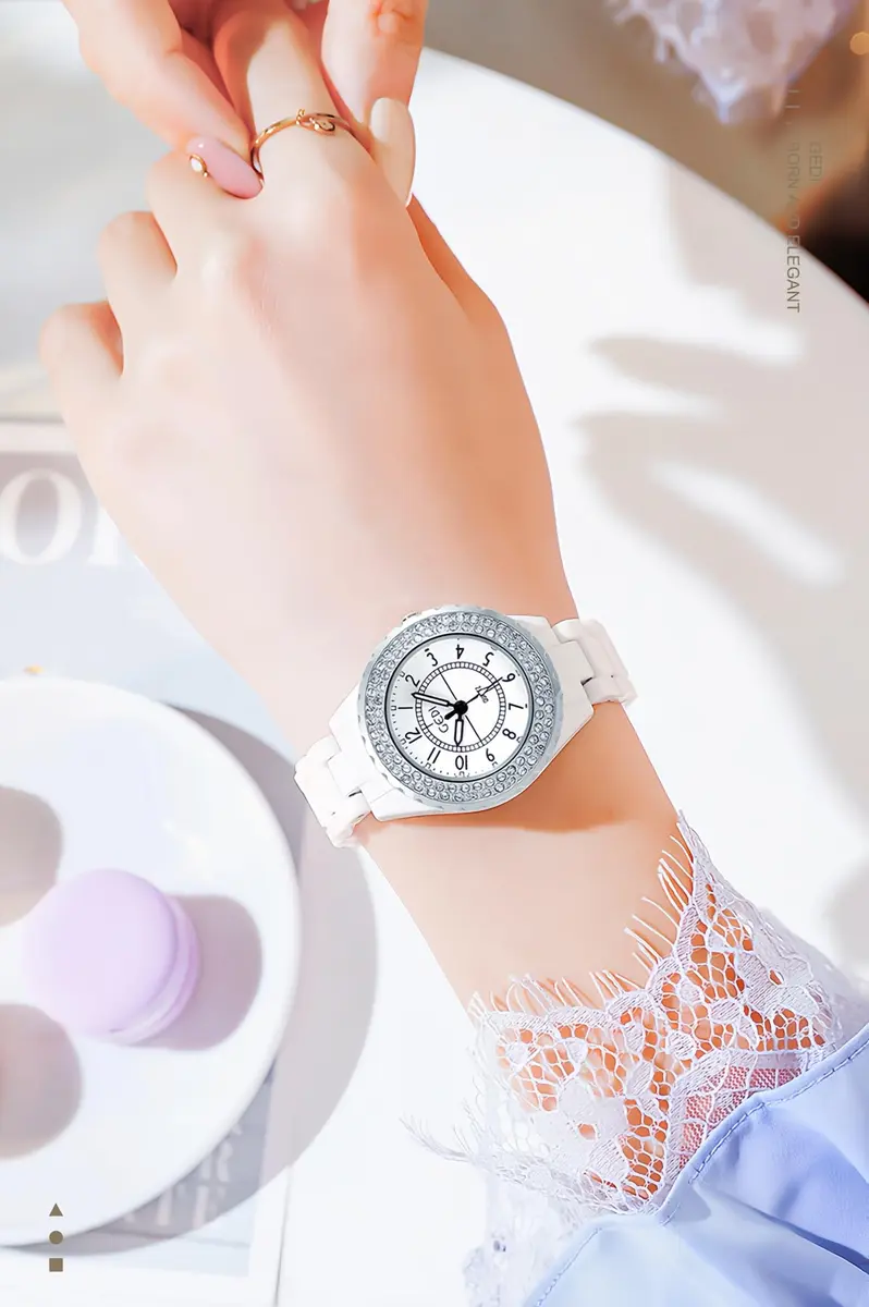 MASTOP Women's Quartz Watch 36mm White Ceramic Bracelet Water-Resistant - view 3