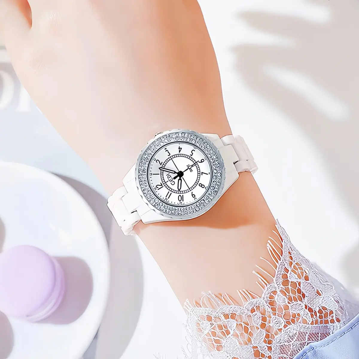 MASTOP Women's Quartz Watch 36mm White Ceramic Bracelet Water-Resistant - view 4