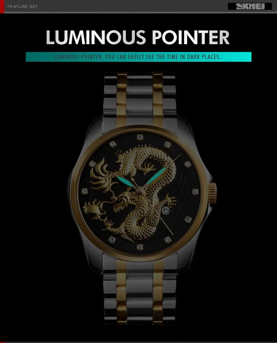 Gosasa Men Luxury Gold Chinese Dragon Carved Dial Diamond Quartz Watch Waterproof 46mm - view 4