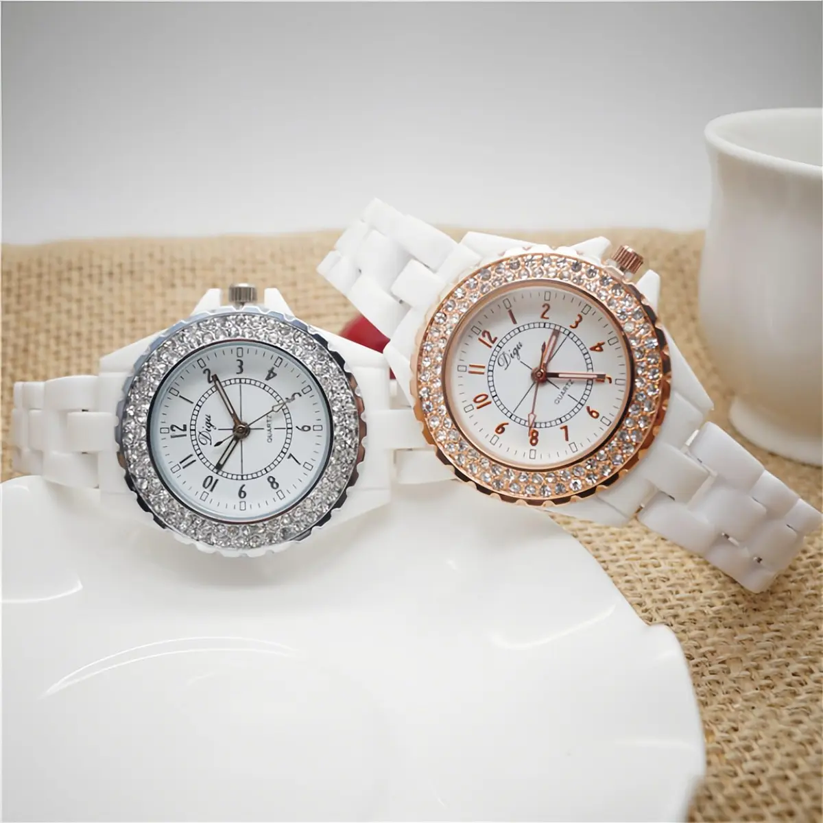 MASTOP Women's Quartz Watch | Swarovski Crystal, Waterproof Ceramic, Gold - view 6