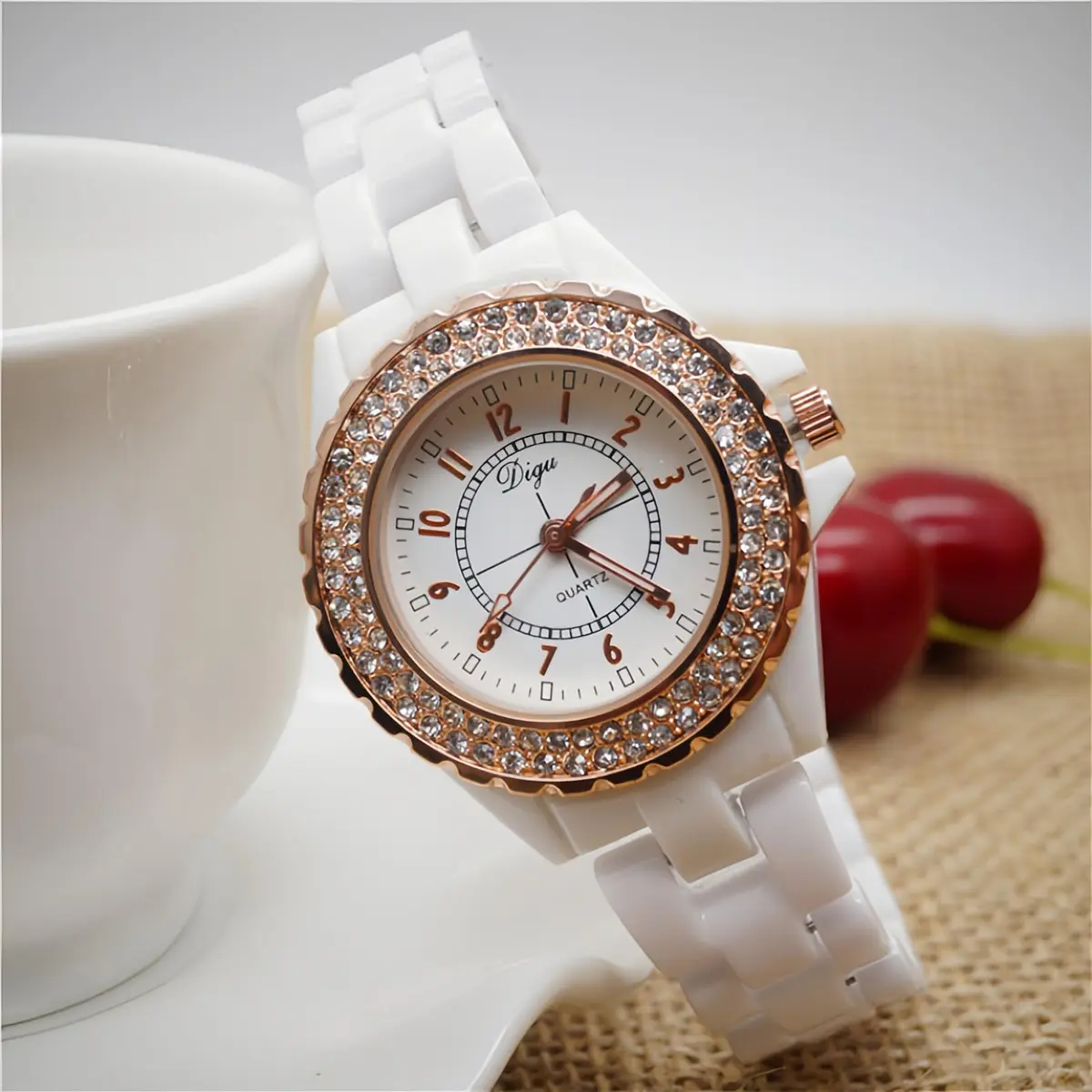 MASTOP Women's Quartz Watch | Swarovski Crystal, Waterproof Ceramic, Gold - view 3