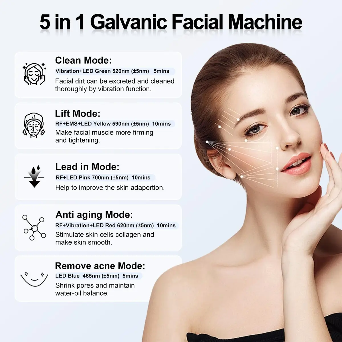 MiSMON High Frequency Facial Machine Light Theraphy Micro-Current Device, 5 in 1 Multifunctional Facial Massager for Face | Skin Care & Light Therapy - view 3