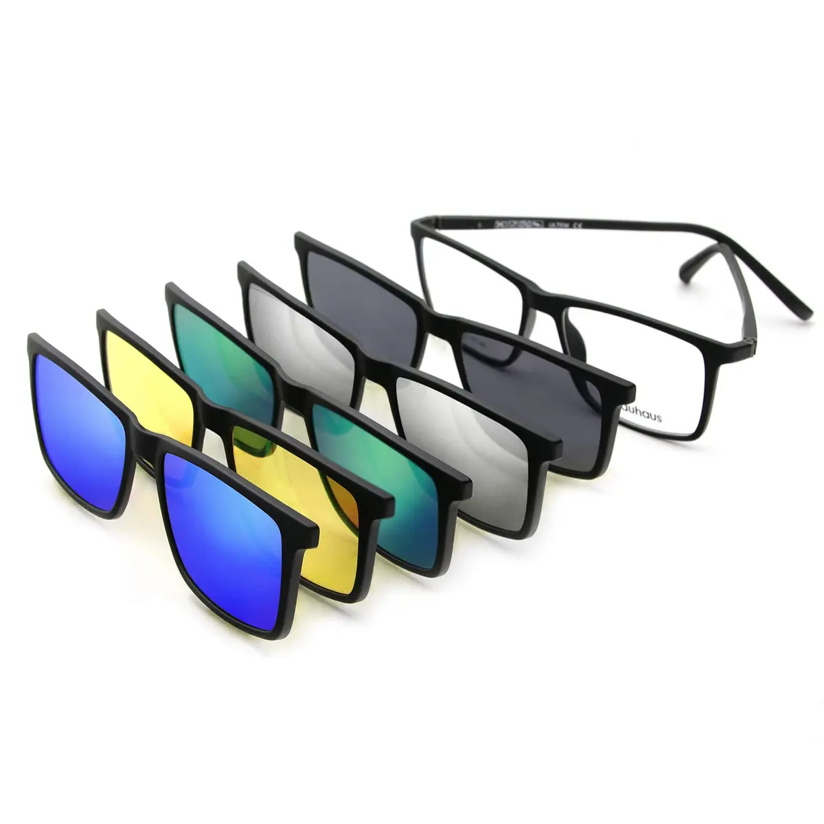 Bauhaus Magnetic Clip-On Sunglasses 5-in-1 Set | Polarized UV Retro Square Eyeglasses Fit Over - main product image