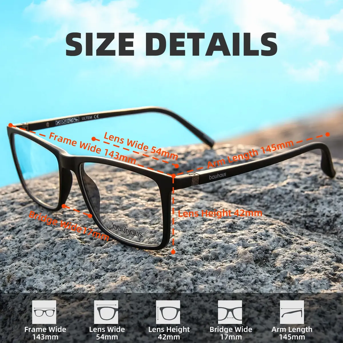 Bauhaus Magnetic Clip-On Sunglasses 5-in-1 Set | Polarized UV Retro Square Eyeglasses Fit Over - view 5